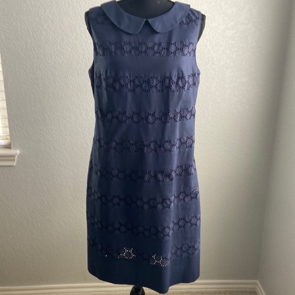 Boden Navy Eyelet Cotton Shift Dress, size 8